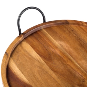 Bandeja de Madeira Redonda com Alças Marrom - 46cm