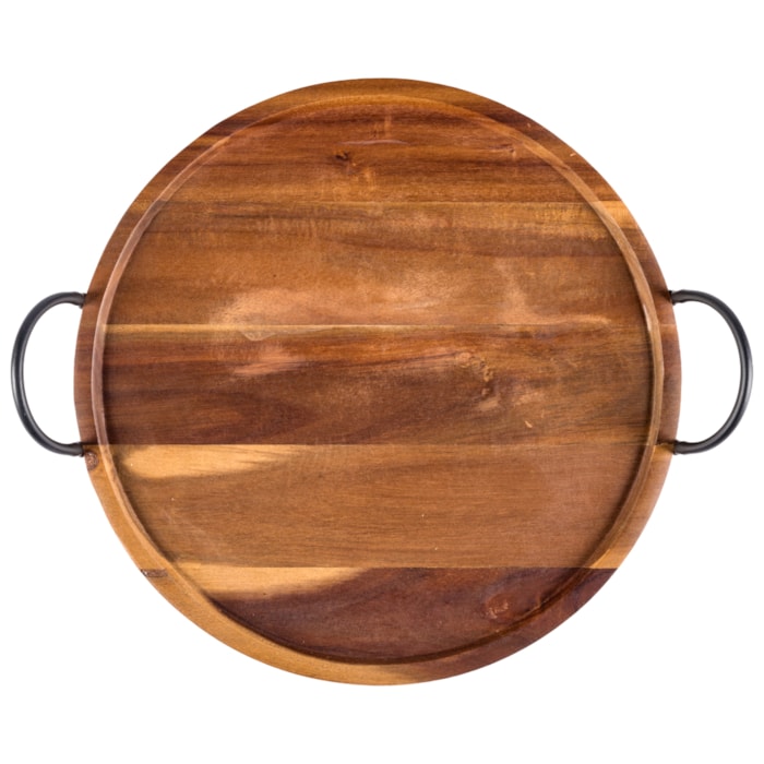Bandeja de Madeira Redonda com Alças Marrom - 46cm - Madel Home