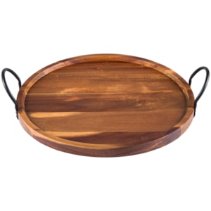 Bandeja de Madeira Redonda com Alças Marrom - 46cm