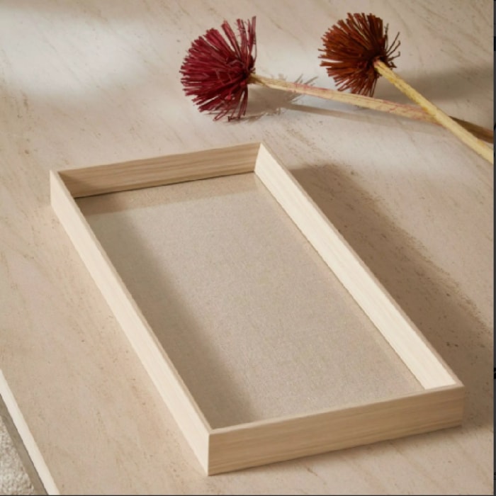 Bandeja de Mdf com Linho Natural - 38cm - Madel Home