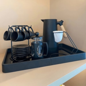 Bandeja de Mdf Revestimento em Pu com Vidro Preto - 42cm