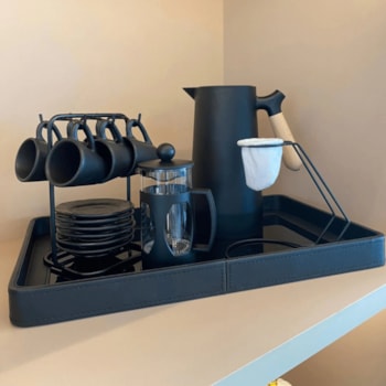 Bandeja de Mdf Revestimento em Pu com Vidro Preto - 42cm