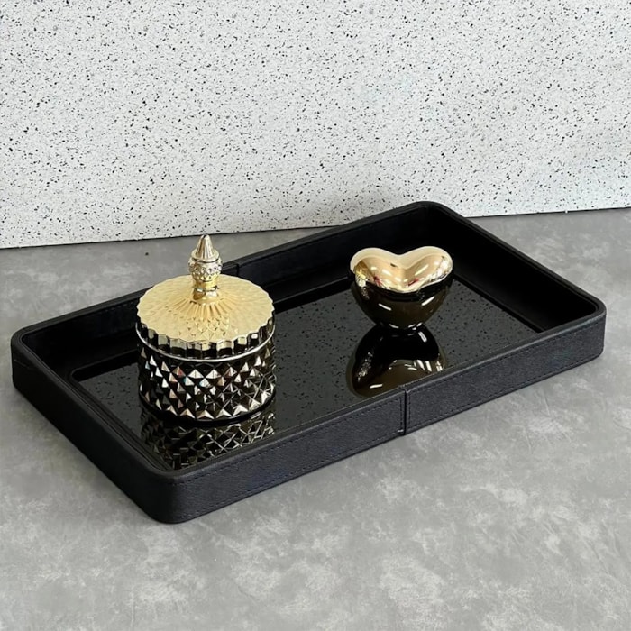 Bandeja de Mdf Revestimento em Pu com Vidro Preto - 42cm - Madel Home