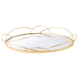 Bandeja de Metal Curvas com Espelho Dourado Médio - 34cm