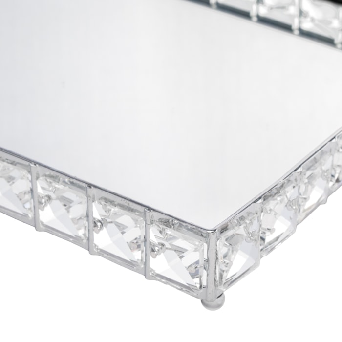 Bandeja de Metal Efeito Cristal com Espelho Prata Média - 35cm - Madel Home