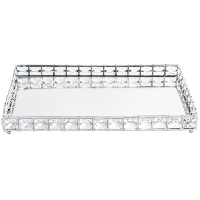 Bandeja de Metal Efeito Cristal com Espelho Prata Média - 35cm - Madel Home