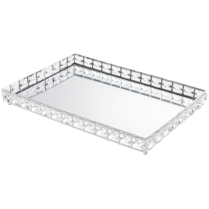 Bandeja de Metal Efeito Cristal com Espelho Prata Média - 35cm