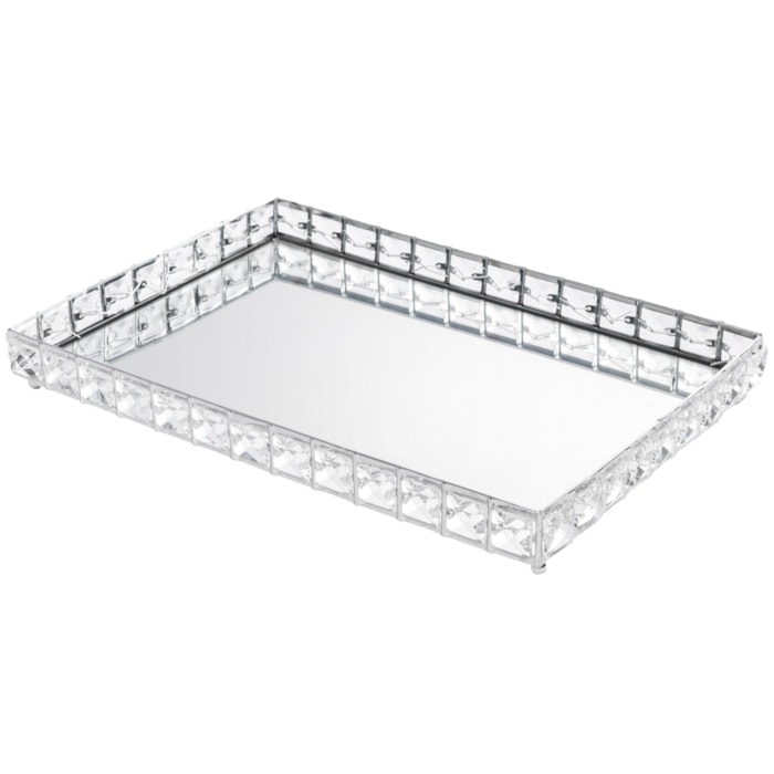 Bandeja de Metal Efeito Cristal com Espelho Prata Média - 35cm - Madel Home