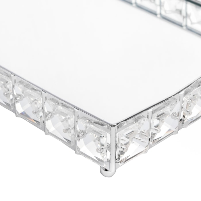 Bandeja de Metal Efeito Cristal Espelhada Prata Pequena - 30cm - Madel Home