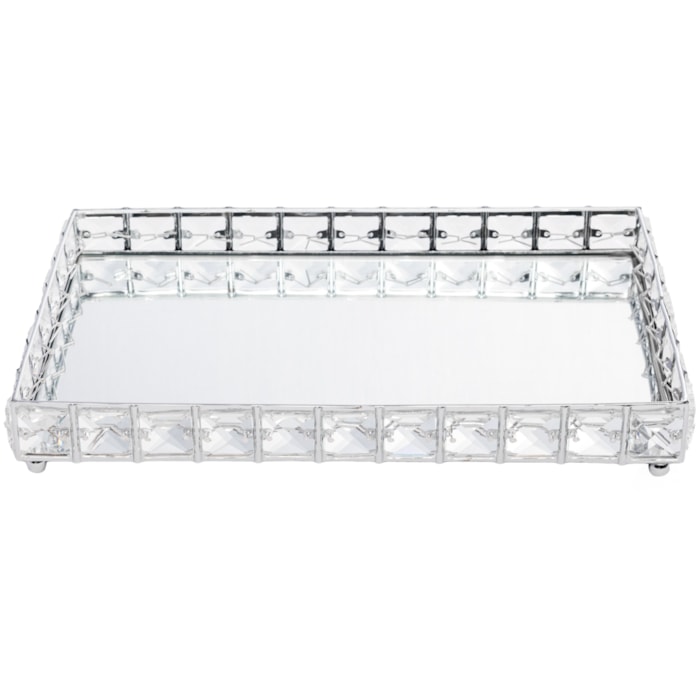 Bandeja de Metal Efeito Cristal Espelhada Prata Pequena - 30cm - Madel Home
