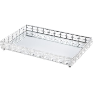 Bandeja de Metal Efeito Cristal Espelhada Prata Pequena - 30cm