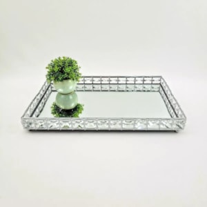 Bandeja de Metal Efeito Cristal Prata Grande - 41cm