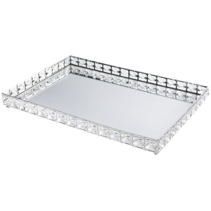 Bandeja de Metal Efeito Cristal Prata Grande - 41cm - Madel Home