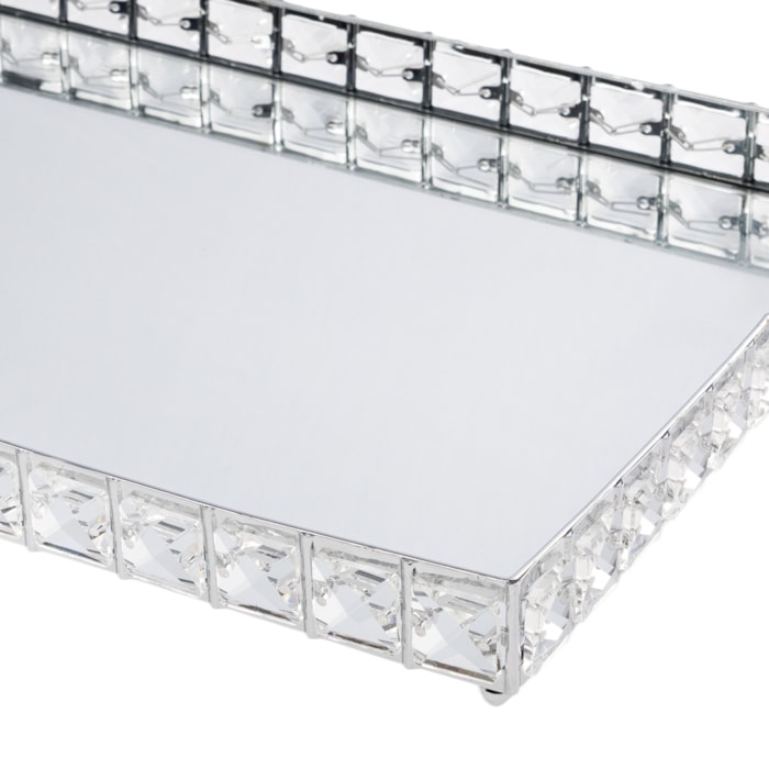 Bandeja de Metal Efeito Cristal Prata Grande - 41cm - Madel Home