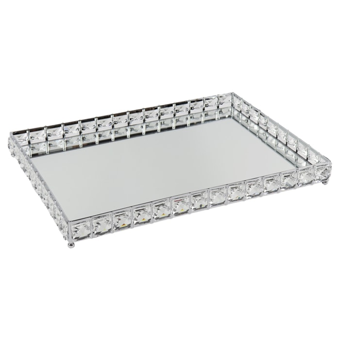 Bandeja de Metal Efeito Cristal Prata Grande - 41cm - Madel Home