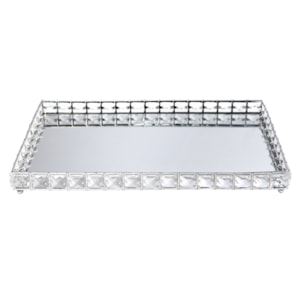 Bandeja de Metal Efeito Cristal Prata Grande - 41cm