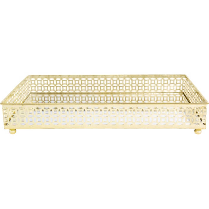 Bandeja de Metal Mosaico com Espelho Dourado Média - 27cm - Madel Home