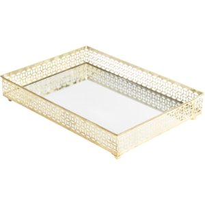 Bandeja de Metal Mosaico com Espelho Dourado Média - 27cm