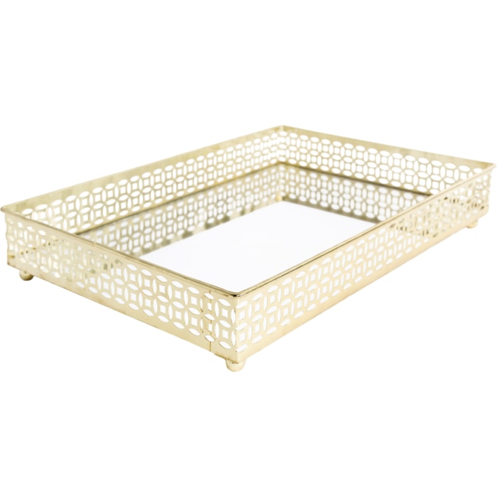 Bandeja de Metal Mosaico com Espelho Dourado Média - 27cm - Madel Home