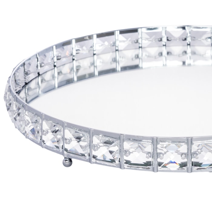 Bandeja de Metal Redonda Efeito Cristal com Espelho Prata Média - 31cm - Madel Home