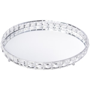 Bandeja de Metal Redonda Efeito Cristal com Espelho Prata Média - 31cm