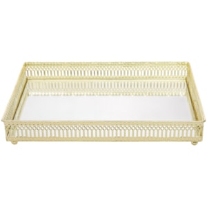 Bandeja de Metal Trançado com Espelho Dourado Média - 27cm