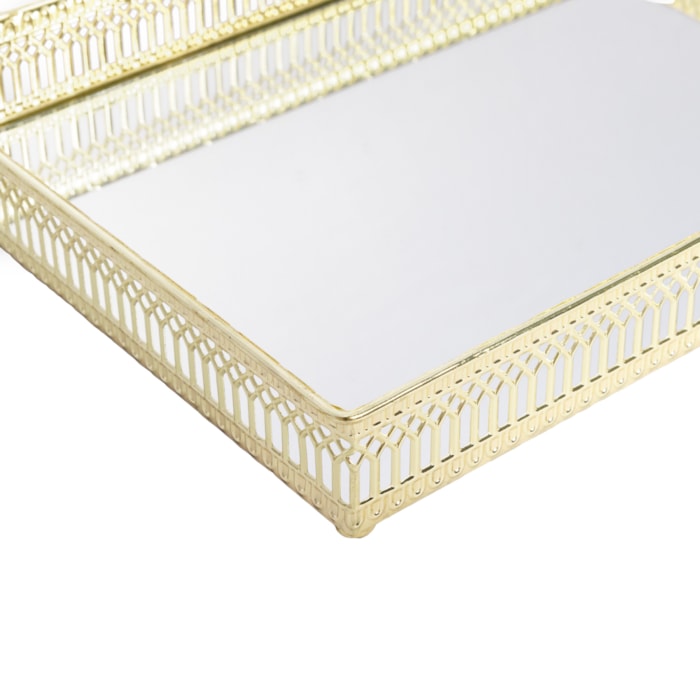 Bandeja de Metal Trançado com Espelho Dourado Média - 27cm - Madel Home