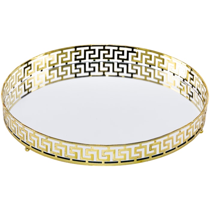 Bandeja de Metal Versalles com Espelho Dourada - 35cm - Madel Home