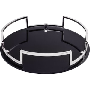 Bandeja de Vidro com Alça em Metal Preto - 39cm