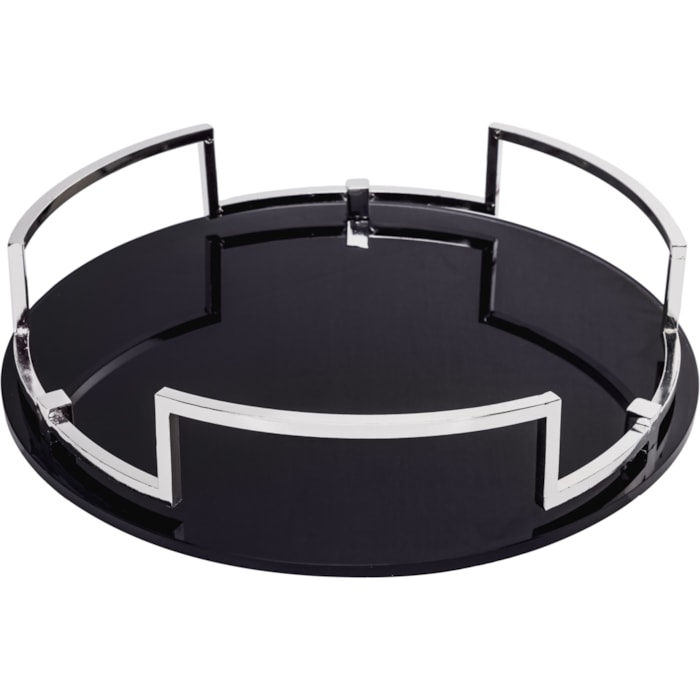 Bandeja de Vidro com Alça em Metal Preto - 39cm - Madel Home