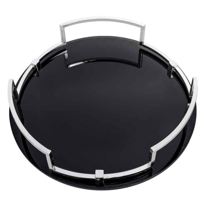 Bandeja de Vidro com Alça em Metal Preto - 39cm - Madel Home