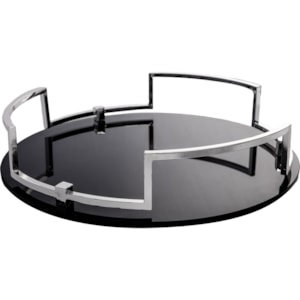 Bandeja de Vidro com Alça em Metal Preto - 39cm
