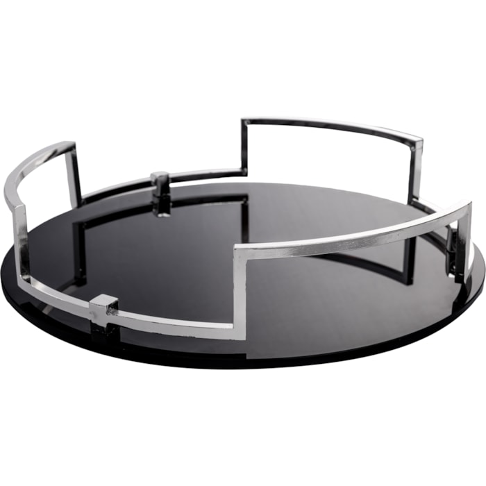 Bandeja de Vidro com Alça em Metal Preto - 39cm - Madel Home