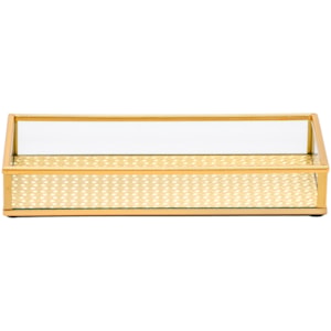 Bandeja de Vidro com Metal Texturizado Dourado - 20cm