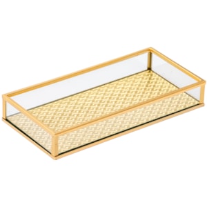 Bandeja de Vidro com Metal Texturizado Dourado - 20cm