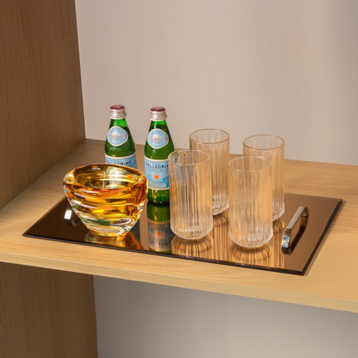 Bandeja de Vidro Espelhado com Alça de Metal - 50cm - Madel Home