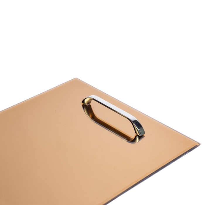 Bandeja de Vidro Espelhado com Alça de Metal - 50cm - Madel Home