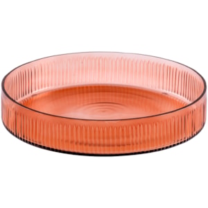Bandeja de Vidro Redonda Bordas Listradas Âmbar - 30cm