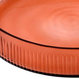 Bandeja de Vidro Redonda Bordas Listradas Âmbar - 30cm