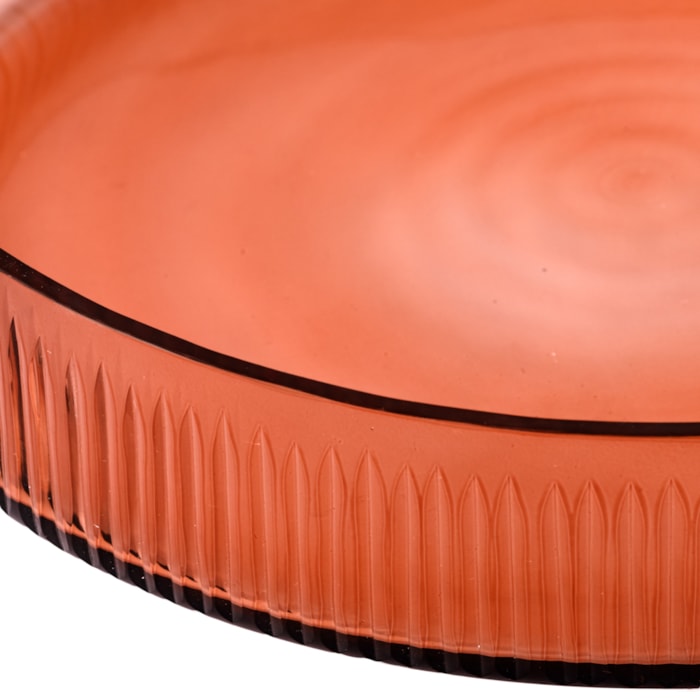 Bandeja de Vidro Redonda Bordas Listradas Âmbar - 30cm - Madel Home