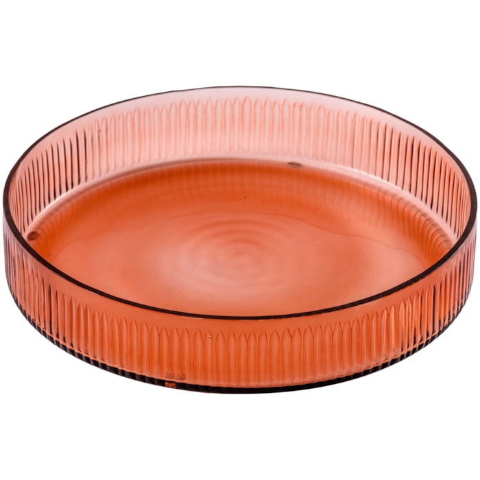 Bandeja de Vidro Redonda Bordas Listradas Âmbar - 30cm - Madel Home