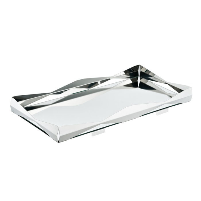 Bandeja Retangular Origami Bar Inox com Vidro Espelhado Riva - 64,5cm - Madel Home