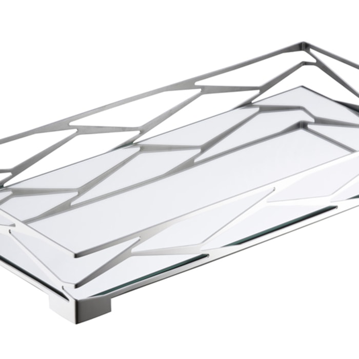 Bandeja Retangular Trama Bar Inox com Vidro Espelhado Riva - 64cm - Madel Home