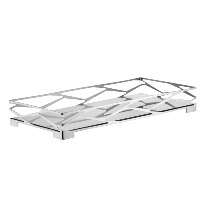 Bandeja Retangular Trama Bar Inox com Vidro Espelhado Riva - 64cm - Madel Home