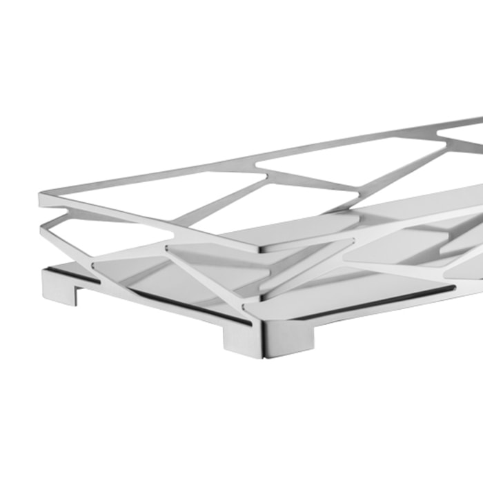 Bandeja Retangular Trama Bar Inox com Vidro Espelhado Riva - 64cm - Madel Home