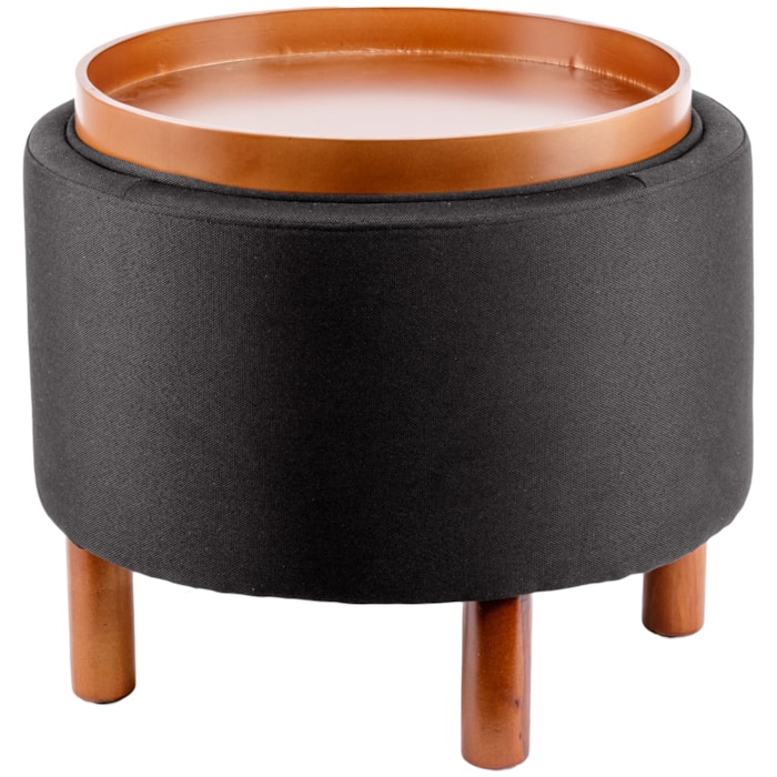 Banqueta Puff 2 em 1 de Madeira e Tecido Preto - 49cm - Madel Home