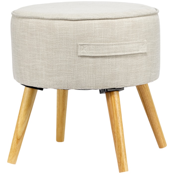 Banqueta Redonda em Linho e Madeira Cinza - 45x48cm - Madel Home