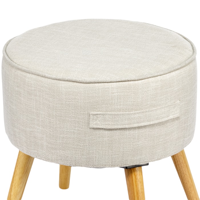 Banqueta Redonda em Linho e Madeira Cinza - 45x48cm - Madel Home