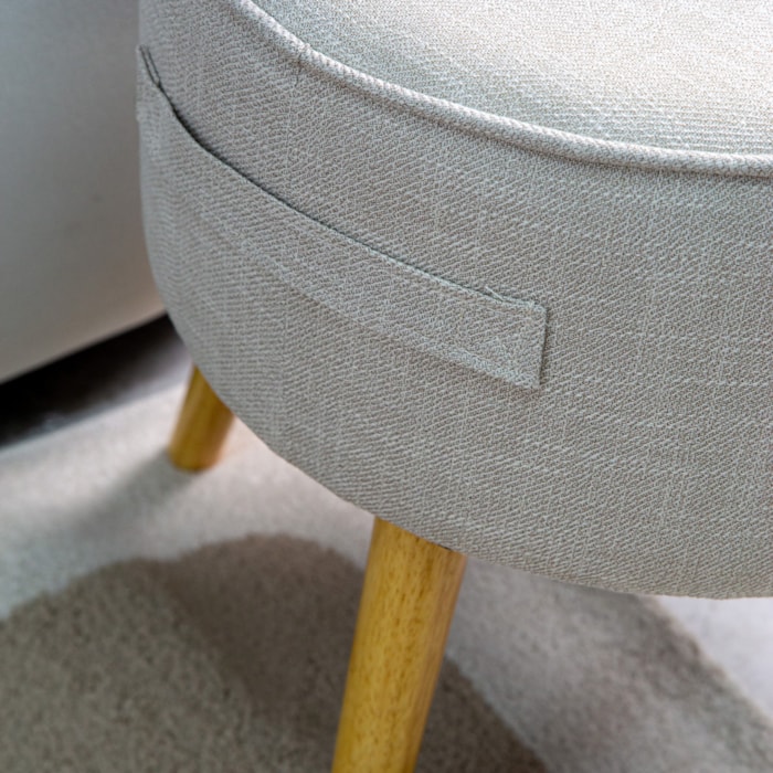 Banqueta Redonda em Linho e Madeira Cinza - 45x48cm - Madel Home
