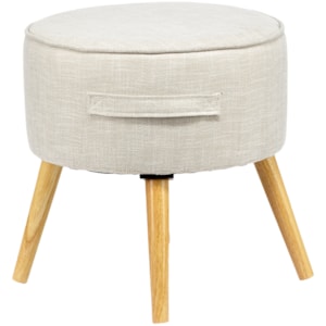 Banqueta Redonda em Linho e Madeira Cinza - 45x48cm